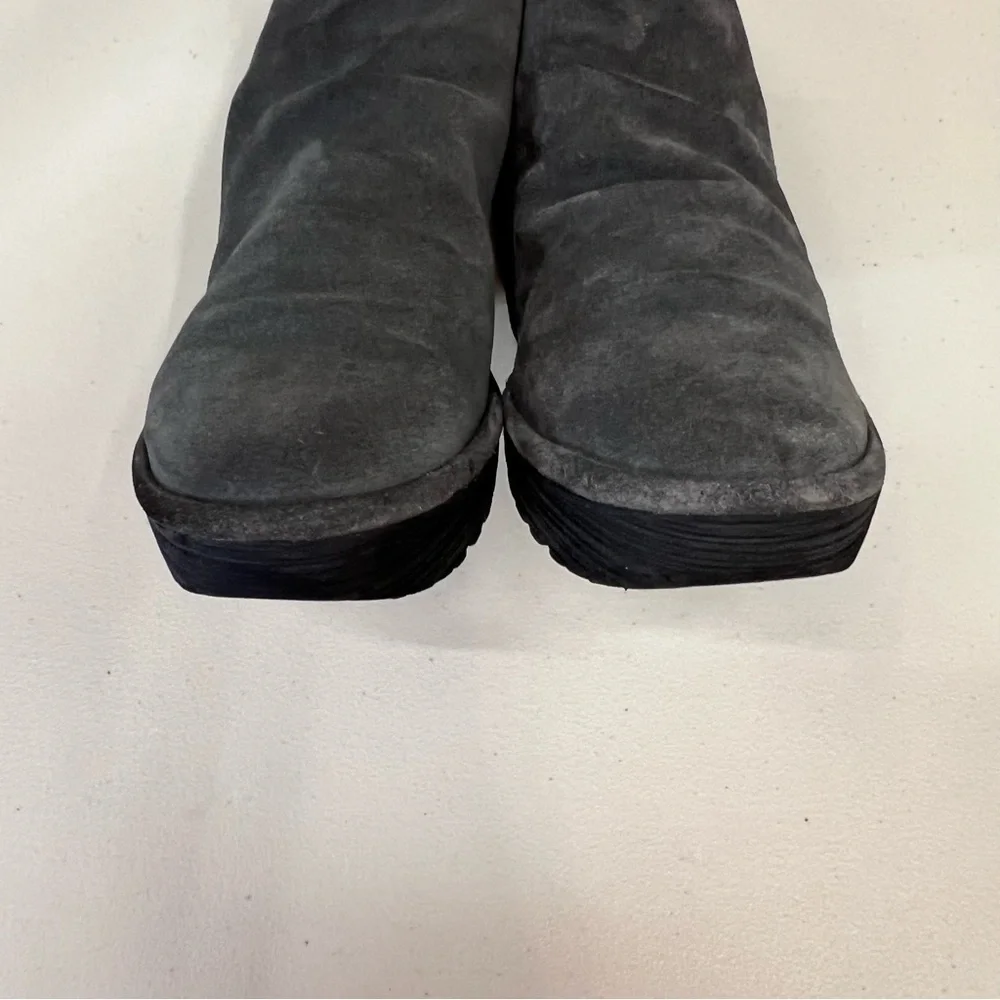 Fly London Yama Wrap Gray Suede Wedge Booties‎ Size 40